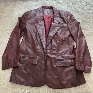 Vintage Etienne Aigner Leather Coat Jacket Blazer Size 16 Burgundy Oxblood